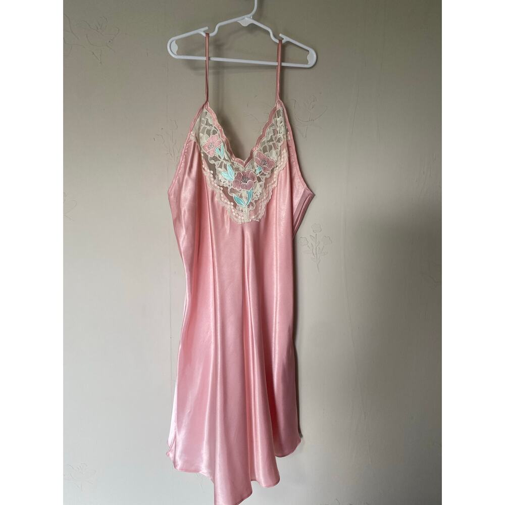 Vintage Simple Pleasure Pink Coquette Lace Mini Slip Dress Large